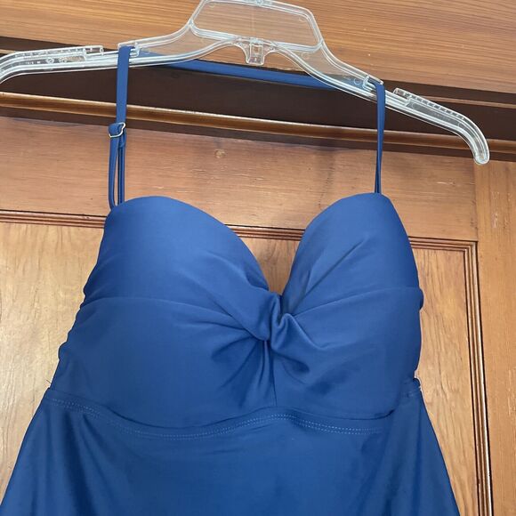 Catalina Women's Swim Top L Tankini Navy Twist Front Bandeau NWT Style #19CT200 - Picture 2 of 9